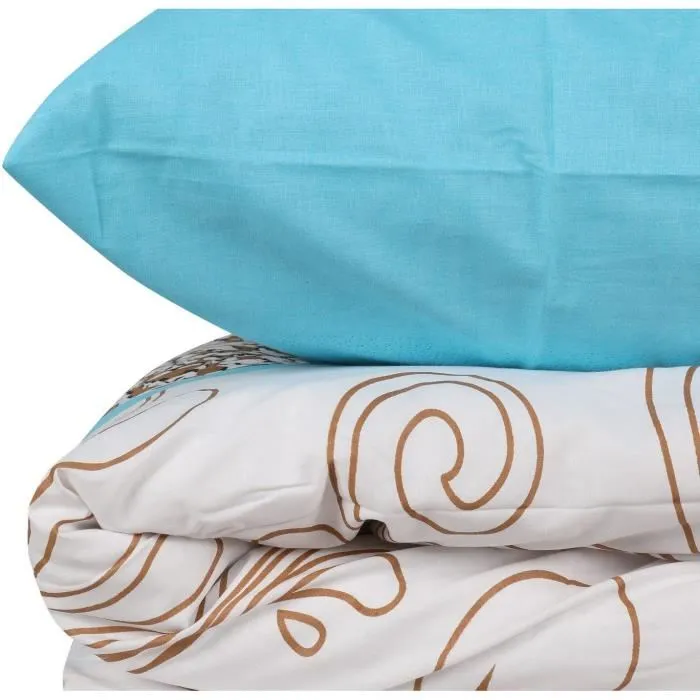 Parure de lit Ranforce King 1 housse de couette 240 x 220 cm + 2 taies 60 x 60 cm en 100% coton renforcé 140 fils, Turquoise