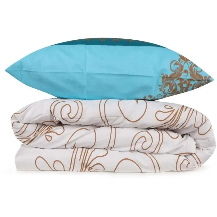 Parure de lit Ranforce King 1 housse de couette 240 x 220 cm + 2 taies 60 x 60 cm en 100% coton renforcé 140 fils, Turquoise