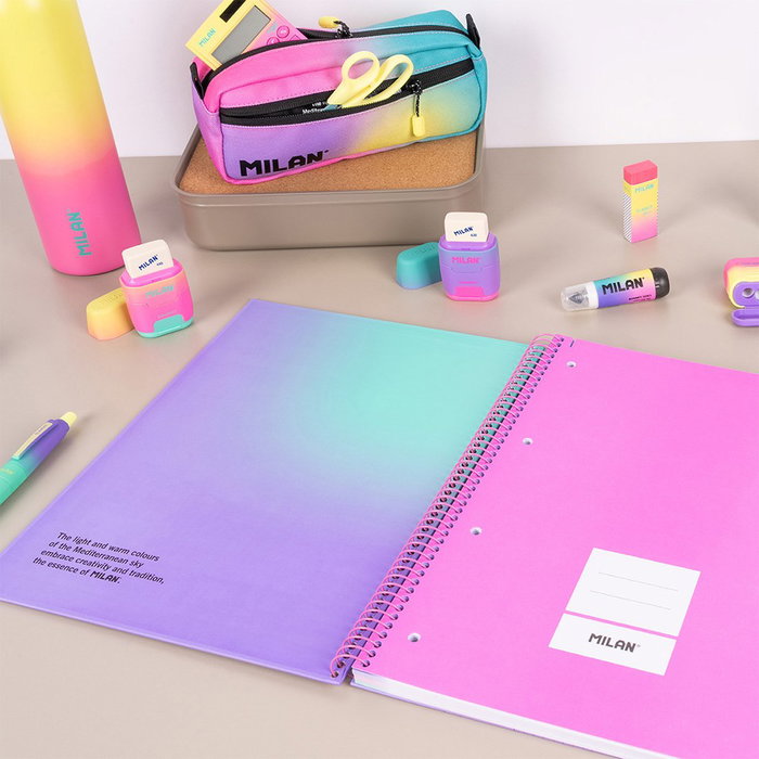 Milan Cahier A4 Sunset lilas avec spirale et 90 feuilles quadrillées