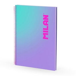 Milan Cahier A4 Sunset lilas avec spirale et 90 feuilles quadrillées