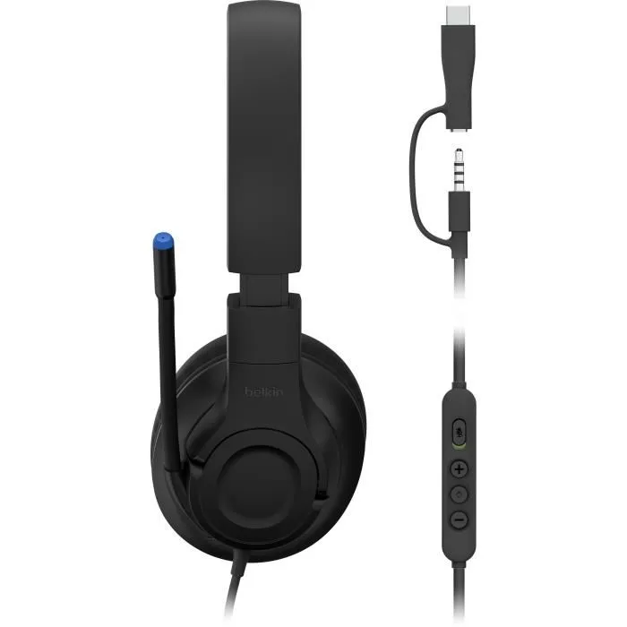 Belkin Inspire Casque audio filaire pour enfants avec limitation de volume à 85 dB - Compatible Nintendo Switch 2 - Noir