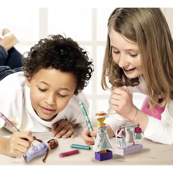 Playmobil Atelier de styliste Color - Jeu créatif avec feutres Crayola lavables - Personnage, vêtements, perruques et accessoires à colorier - Mixte - À partir de 5 ans