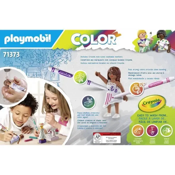 Playmobil Atelier de styliste Color - Jeu créatif avec feutres Crayola lavables - Personnage, vêtements, perruques et accessoires à colorier - Mixte - À partir de 5 ans