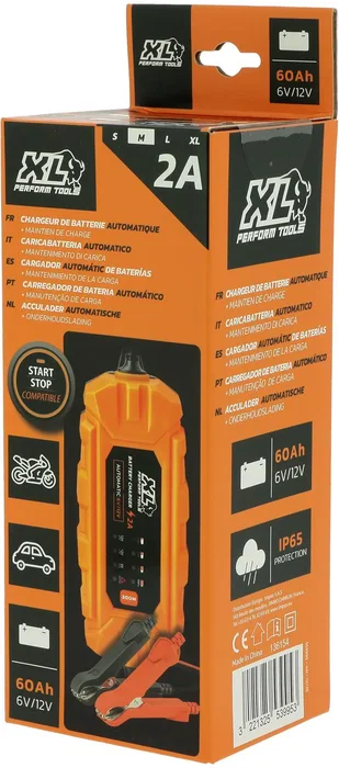 Xl Perform Tools XLPT Chargeur de Batterie 12V/6V 2A 35W IP65 avec Câble 3m - Charge Intelligente, Protection Inversion Polarité et Court-Circuit pour AGM, GEL, Lithium