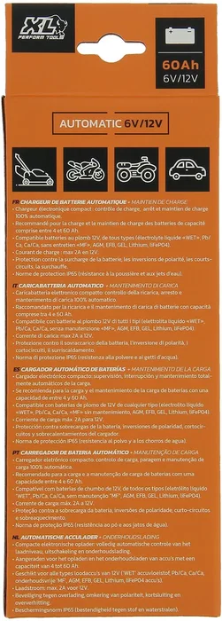 Xl Perform Tools XLPT Chargeur de Batterie 12V/6V 2A 35W IP65 avec Câble 3m - Charge Intelligente, Protection Inversion Polarité et Court-Circuit pour AGM, GEL, Lithium