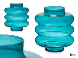 GIFTDECOR Vase en Verre Triple Sphère Aplatie Turquoise 30cm