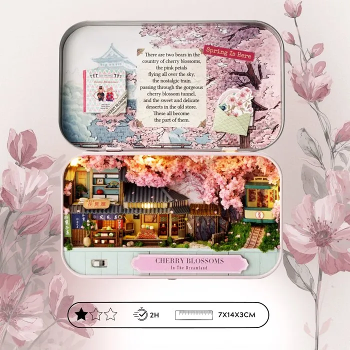 Sakura Box Creanook - Kit DIY à construire Maquette 3D Serre Livre - Paysage Japonais avec Cerisiers en Fleurs - Dimensions 14 x 16 x 2,5 cm