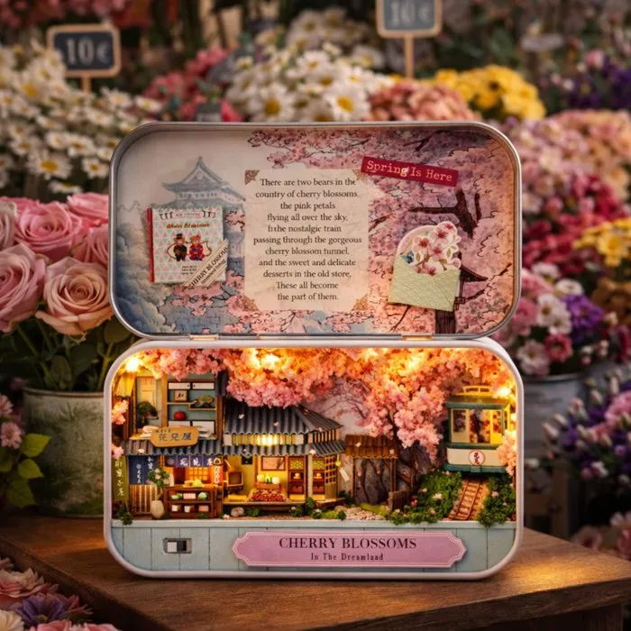Sakura Box Creanook - Kit DIY à construire Maquette 3D Serre Livre - Paysage Japonais avec Cerisiers en Fleurs - Dimensions 14 x 16 x 2,5 cm
