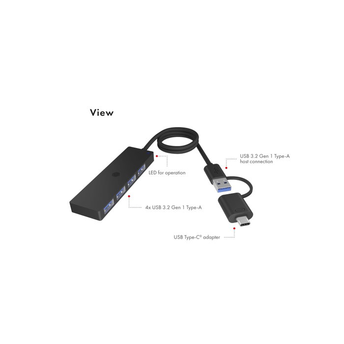 Icy IB-HUB1424-C3 Hub USB 4 ports Type-A avec connecteur combo Type-C/Type-A