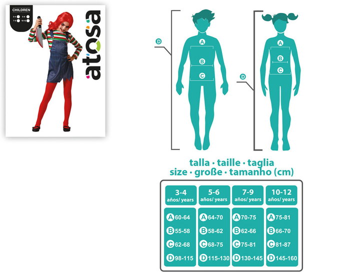 Déguisement Enfant Fille Poupée Possédée 10-12 Ans - Tablier et Chemisier Rayé, Thématique Halloween 2025