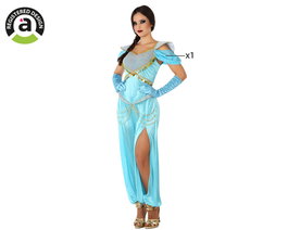 Déguisement Femme Princesse Arabe Bleu Céleste Adulte Taille M-L - Costume Bailarina avec Détails Dorés