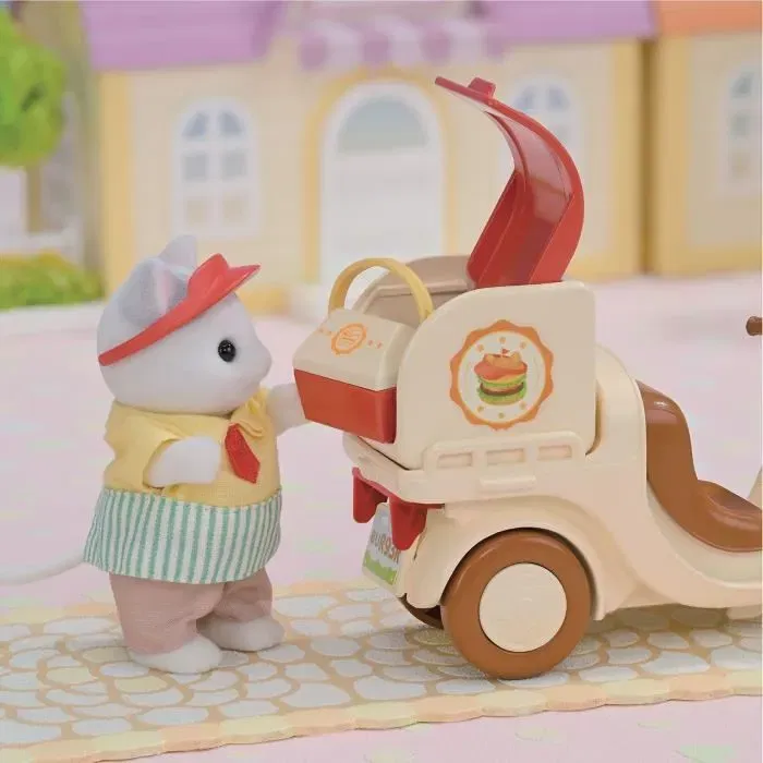 Sylvanian Families Jeu de Restauration Stand de Hamburgers Papa Chat Latté et Scooter - 8302