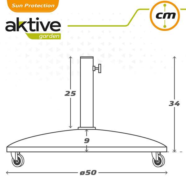 Color Baby - Socle pour parasol en ciment avec roues, capacité 25 kg, tube 4.8 cm, dimensions 50x34 cm