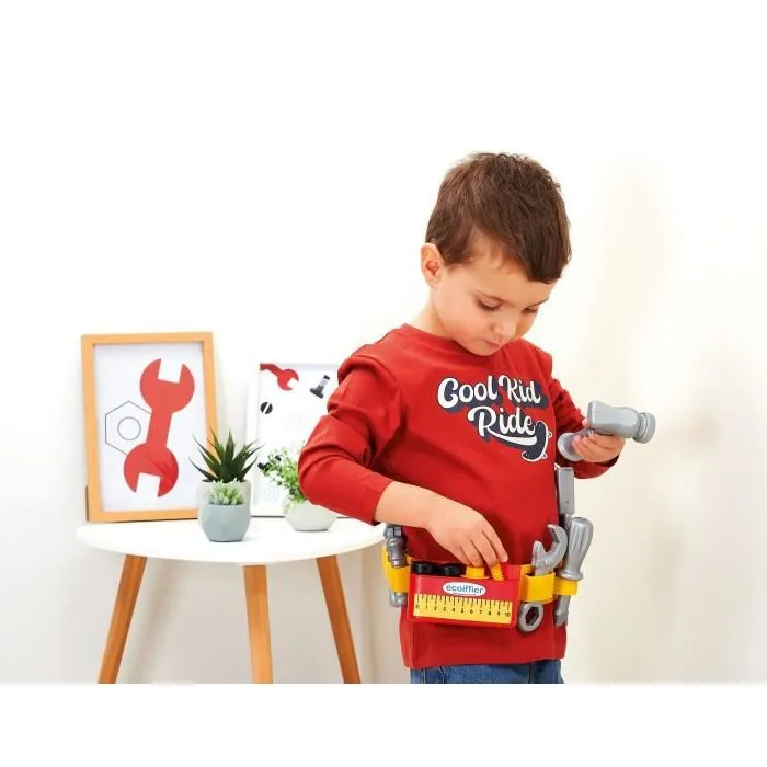 Ecoiffier 2418 - Ceinture à outils pour enfants - Jeu de bricolage avec marteau, tournevis, scie et accessoires - Jouet garanti origine France