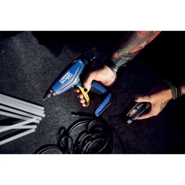Rapid BGX500 - Pistolet à colle sans fil chaud 18V Ø12mm, coffret avec batterie 2.5Ah, chargeur et 4 bâtons de colle - Pour professionnels et amateurs