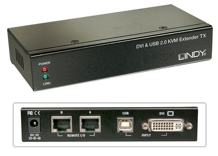 Lindy Extender KVM DVI-D Single Link, USB et Audio, via 2 câbles Cat.6 jusqu'à 50m, Résolution 1920x1200