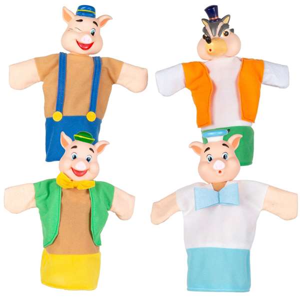 Color Baby - Marionettes Les Trois Petits Cochons - Set de 4 pièces en peluche - 25 cm - Jouet éducatif pour enfants dès 3 ans