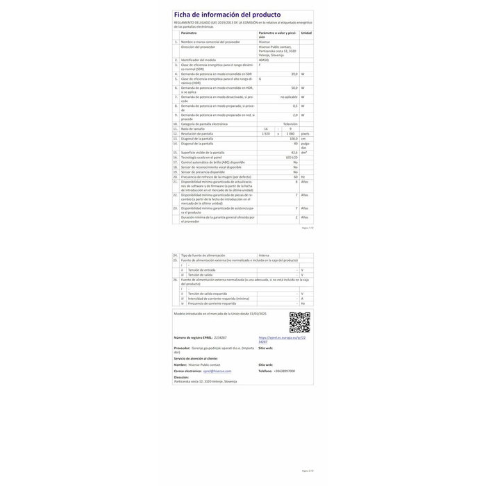 TV intelligente Hisense 40A5Q 40" Full HD HDR HDR10 QLED TV intelligente Hisense 40A5Q 40" Full HD HDR HDR10 QLED