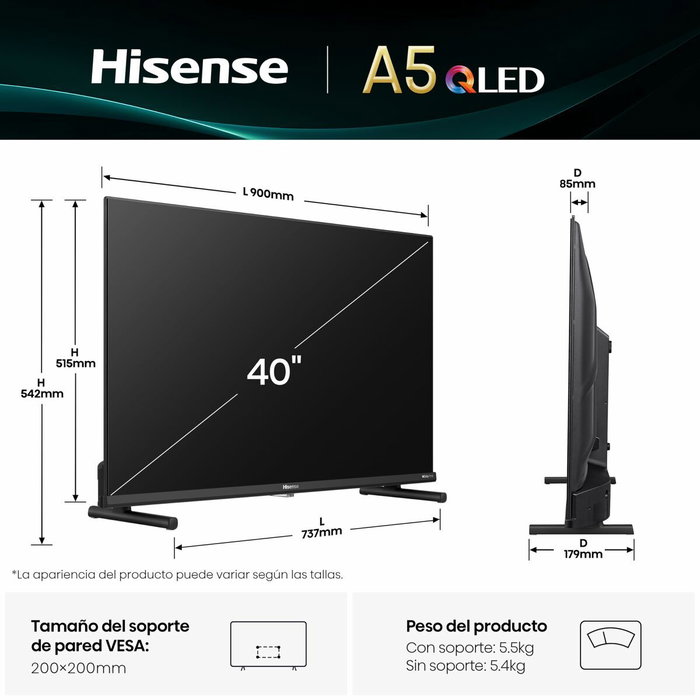 TV intelligente Hisense 40A5Q 40" Full HD HDR HDR10 QLED TV intelligente Hisense 40A5Q 40" Full HD HDR HDR10 QLED