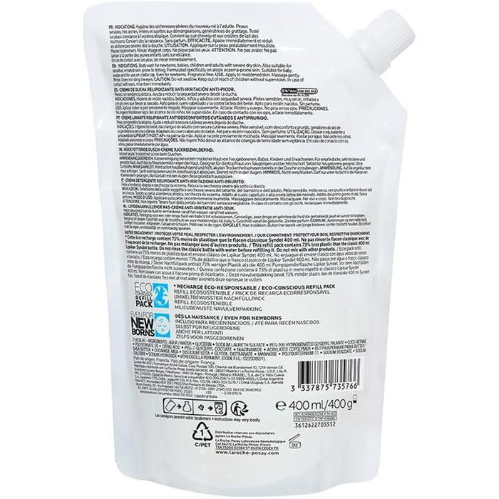 La Roche Posay LIPIKAR SYNDET AP+ Crème de douche relipidante recharge 400 ml