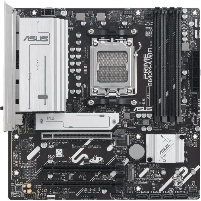 Asus Carte mère PRIME B840M-A WiFi Micro-ATX Socket AM5 (AMD Ryzen 7000/8000/9000 Series) DDR5, Wi-Fi 6E, 2.5Gb LAN, M.2 & SATA III