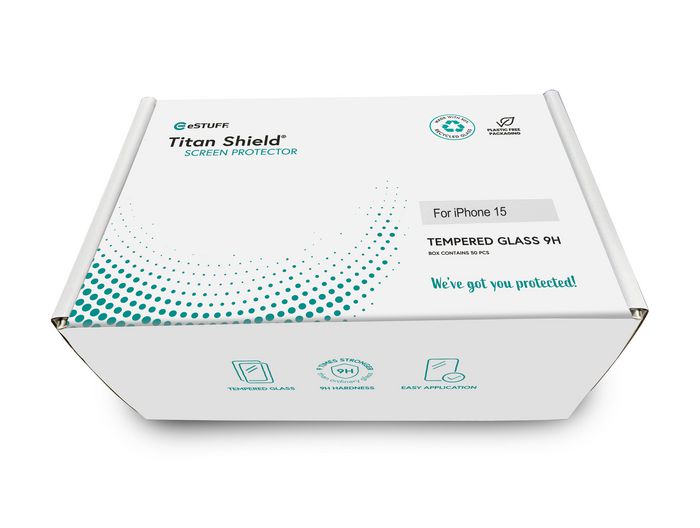 eSTUFF Titan Shield® Protection d'écran intégrale, Pack de 50 pcs pour iPhone 17e/16e/14/13/13 Pro