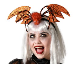 Diadema con araña naranja de purpurina y alas 34 cm pour Halloween