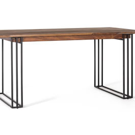 GINER Y COLOMER Table de salle à manger rectangulaire en bois de palissandre marron aux veines naturelles avec pieds en métal noir