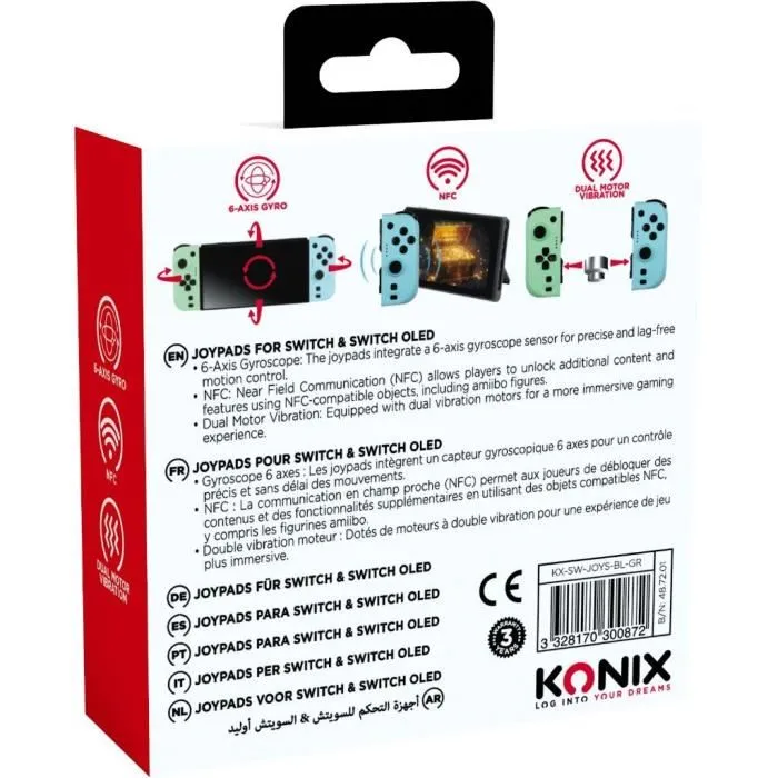 KONIX Manette Joy-Con Sans Fil - Compatible Nintendo Switch et Switch OLED - Autonomie 8 h, Vibration, Gyroscope 6-Axis, Bluetooth - Couleurs Vert et Bleu KONIX Manette Joy-Con Sans Fil - Compatible Nintendo Switch et Switch OLED - Autonomie 8 h, Vibration, Gyroscope 6-Axis, Bluetooth - Couleurs Vert et Bleu