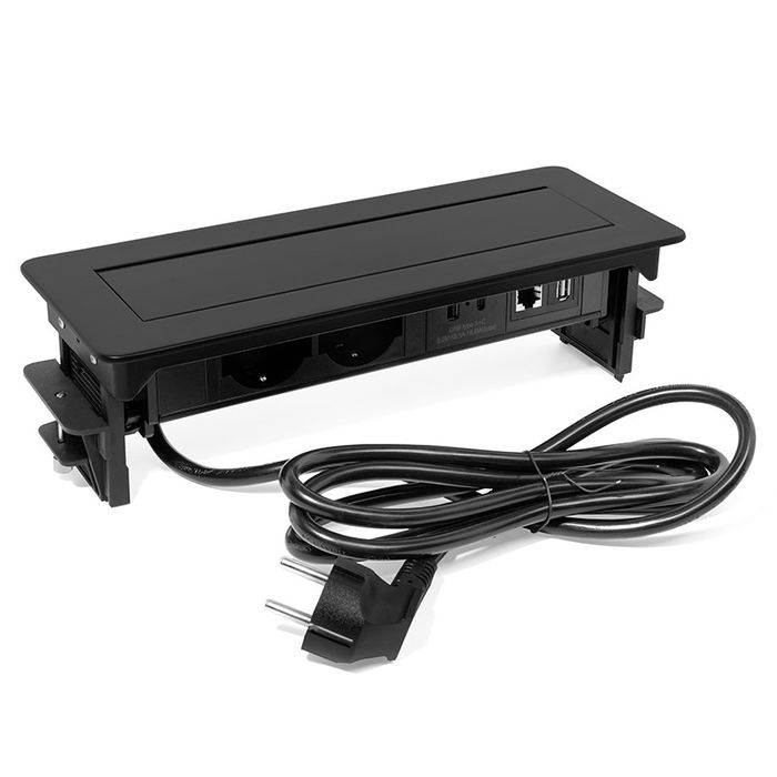 ILIMINACION Y ACC. Regleta Basculante Swing-S Blanche, Noire 2 Prises Schuko, 1 USB A, 1 USB C, 1 RJ45