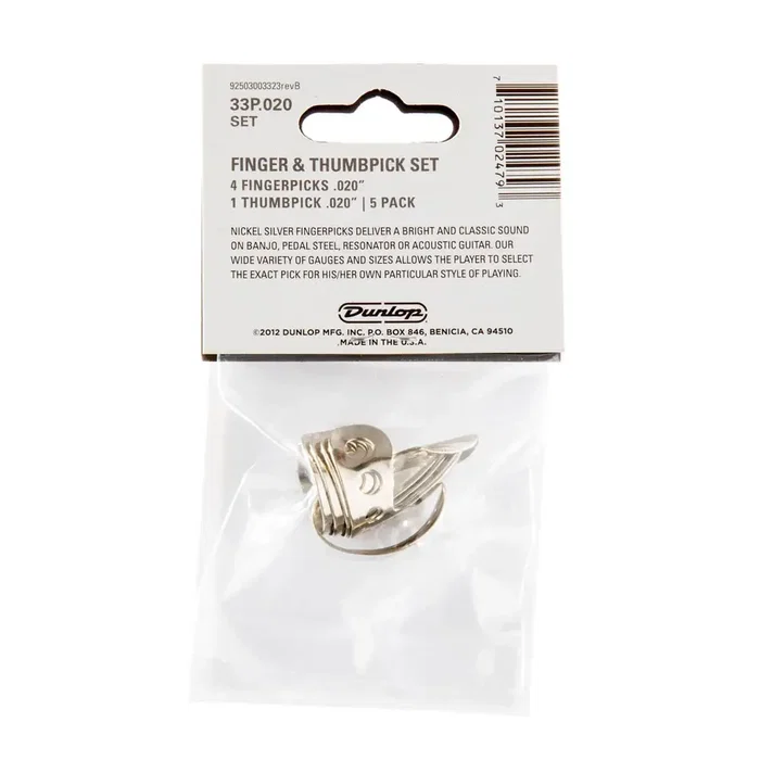 Dunlop Médiators pour doigts et pouce Nickel Silver .020 pol. (Pack de 5)