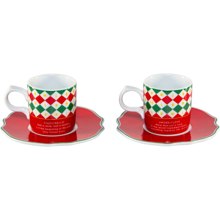 Bialetti Set de 2 tasses espresso avec soucoupes Tricolore