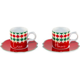 Bialetti Set de 2 tasses espresso avec soucoupes Tricolore