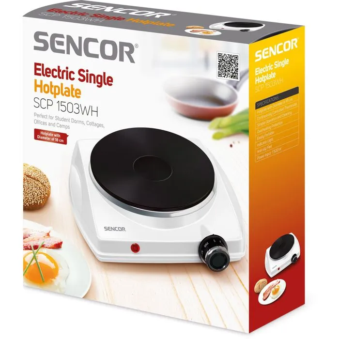 Sencor SCP 1503WH-EUE4 - Plaque de cuisson électrique 1500 W - Blanc et noir