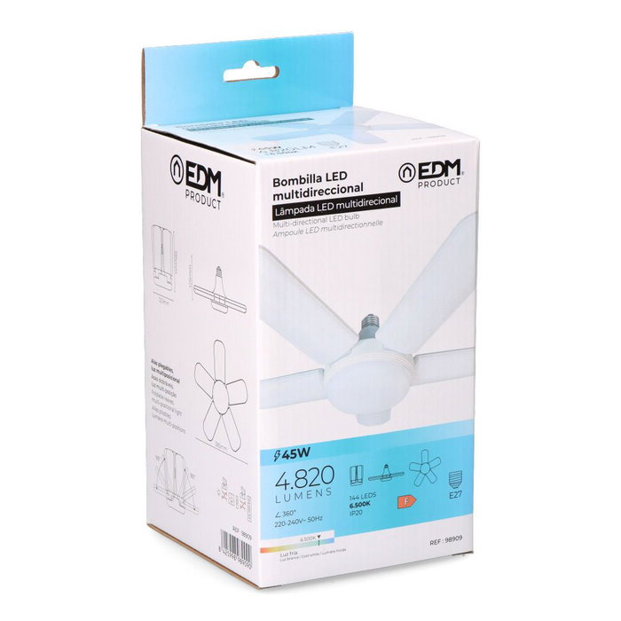 Edm Ampoule LED multidirectionnelle E27 45W 4265lm 6500K blanc froid IP20 144LED avec ailes pliables