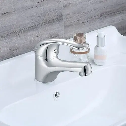 Edouard Rousseau Cardiff - Mitigeur de lavabo chromé bec fixe, cartouche céramique Ø 40 mm et aérateur réducteur de débit, flexibles inclus