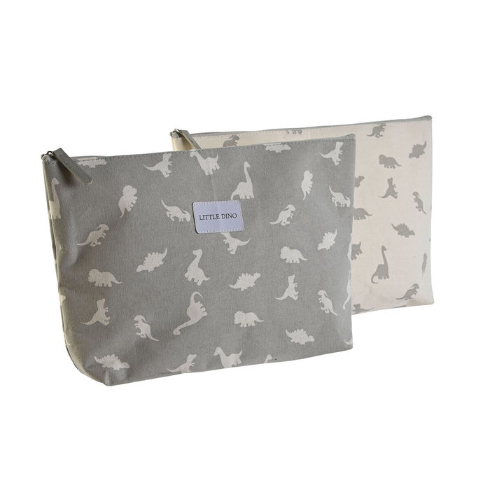 Nécessaire de Voyage DKD Home Decor Blanc Gris Coton 33 x 8 x 21 cm (2 Unités)