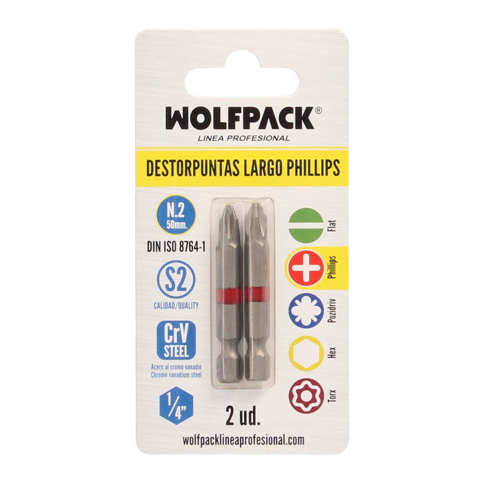 WOLFPACK LINEA PROFESIONAL Embouts de dévissage longs Phillips N.2 (2 pièces)