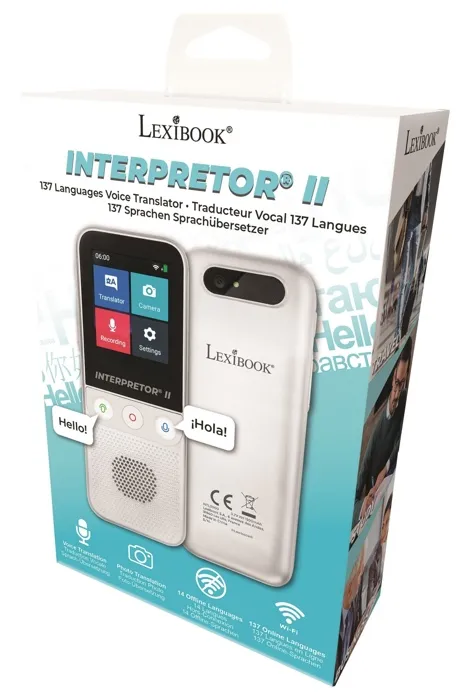 Lexibook Interpretor 2 - Traducteur vocal IA portable, 137 langues en ligne et 14 hors-ligne, appareil photo 5MP, écran tactile 2.4", dictaphone, avec écouteurs, recharge USB-C Lexibook Interpretor 2 - Traducteur vocal IA portable, 137 langues en ligne et 14 hors-ligne, appareil photo 5MP, écran tactile 2.4", dictaphone, avec écouteurs, recharge USB-C