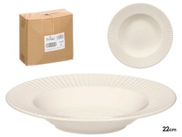 VESSIA Plat creux en porcelaine blanc relief rayures 22cm