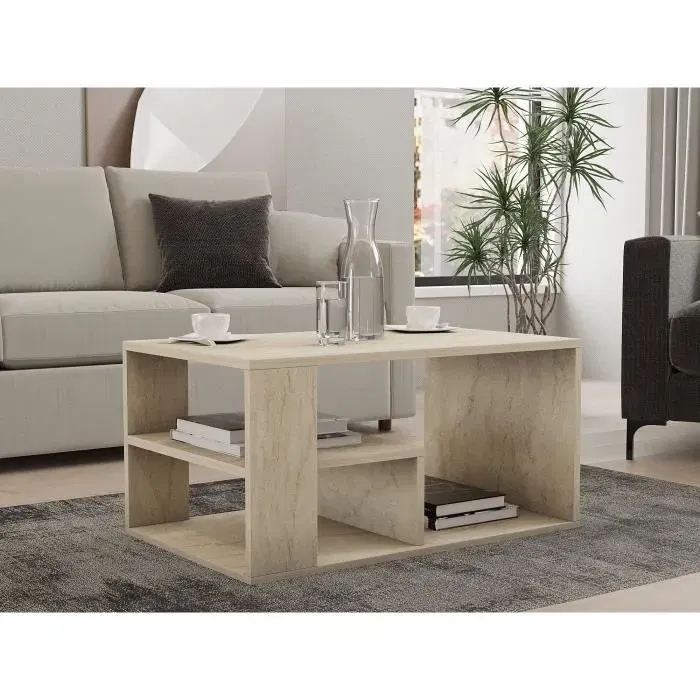 EROS Table basse rectangulaire en travertin avec rangement, 80 x 50 x 40 cm (H x L x P), panneau de particules mélaminé 18 mm