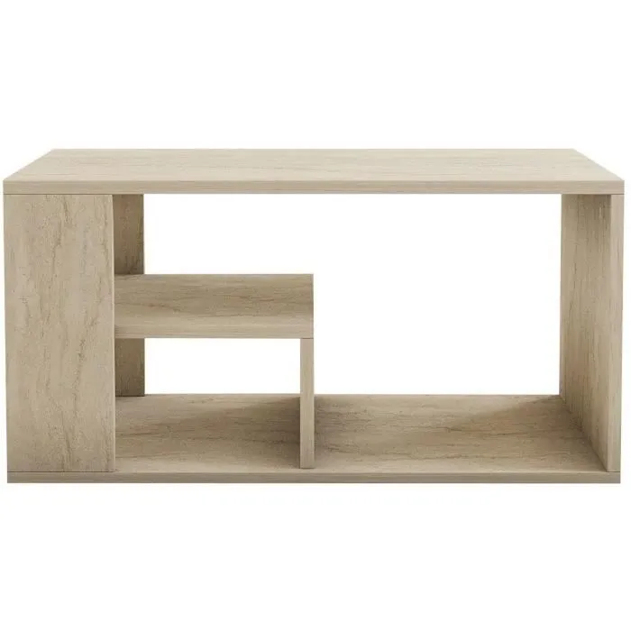 EROS Table basse rectangulaire en travertin avec rangement, 80 x 50 x 40 cm (H x L x P), panneau de particules mélaminé 18 mm