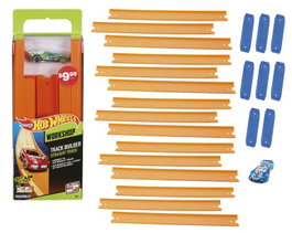 Hot Wheels Tramos De Pista Con Vehículo Bht77 - Plus de 4,5 mètres de piste, 12 sections de 20 cm, 6 sections de 30 cm, 18 connecteurs, +4 ans