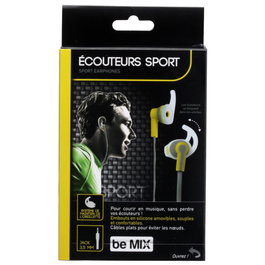 Be Mix Auriculares deporte avec câble plat gris et embouts de rechange