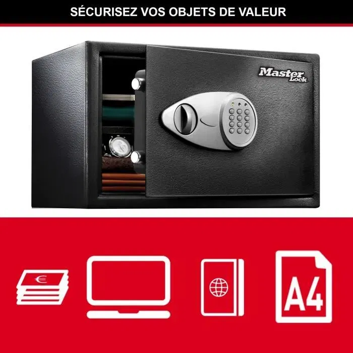 Master Lock Coffre-fort numérique programmable X125ML à grande taille - Noir et gris métallisé - avec pênes en acier et kit d'ancrage