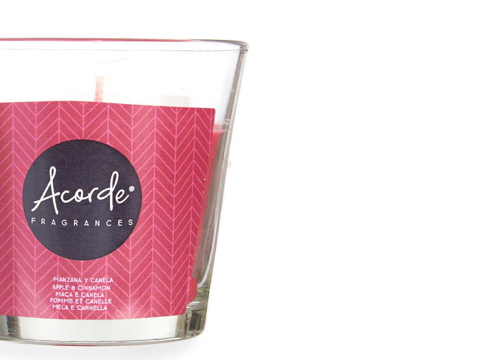 Acorde Bougie Verre Pomme et Cannelle 28 Heures Rouge 8.5x8.5x8 cm 120 g (Set de 12)