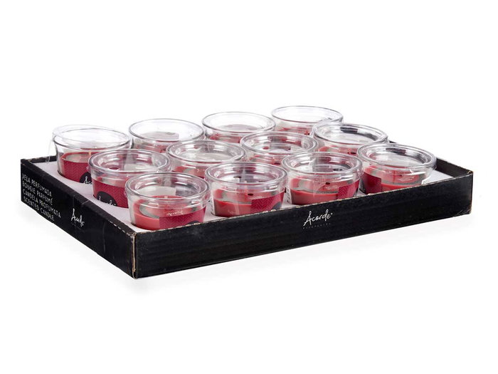 Acorde Bougie Verre Pomme et Cannelle 28 Heures Rouge 8.5x8.5x8 cm 120 g (Set de 12)