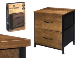 Giftdecor Mueble 2 Tiroirs en Bois et Métal Marron et Noir 40 x 29.5 x 49 cm