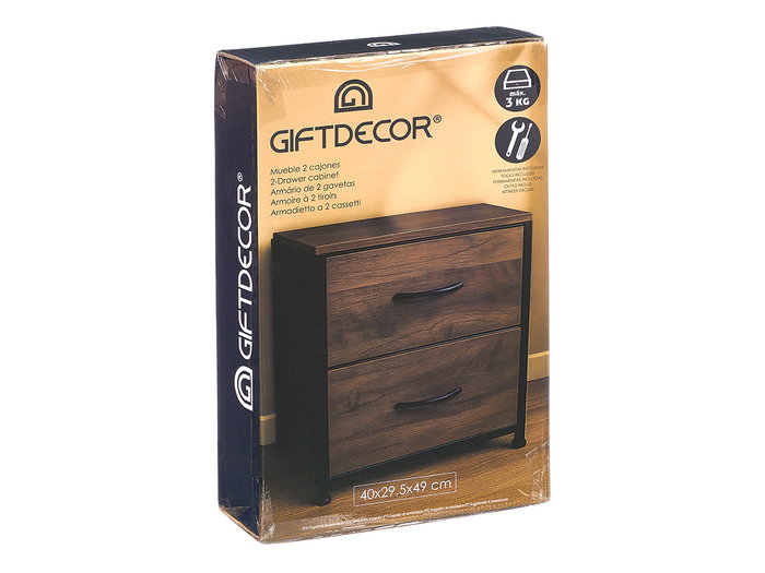 Giftdecor Mueble 2 Tiroirs en Bois et Métal Marron et Noir 40 x 29.5 x 49 cm