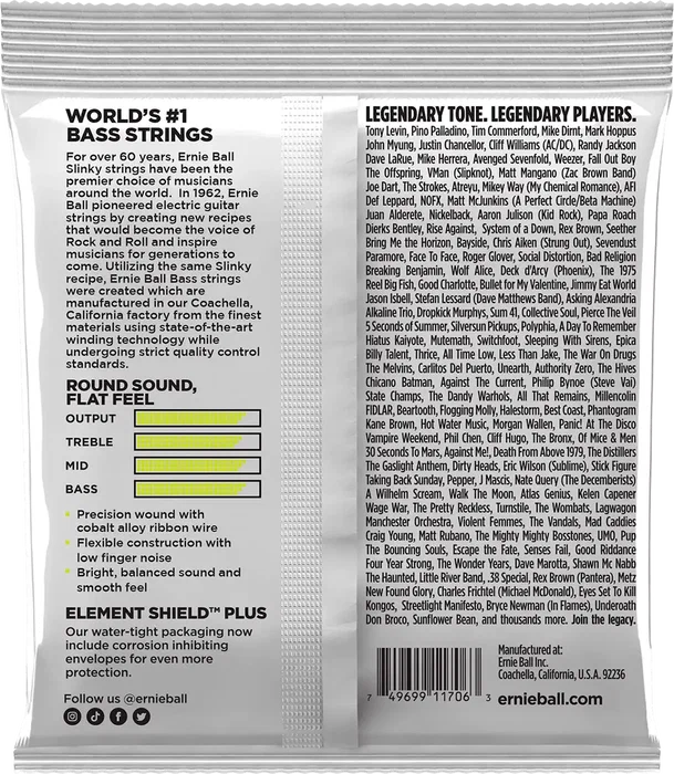 ERNIEBALL 2834-45-105 Power Slinky Short Scale Flatwound Cobalt Cordes Basse électrique 4 cordes 45-105